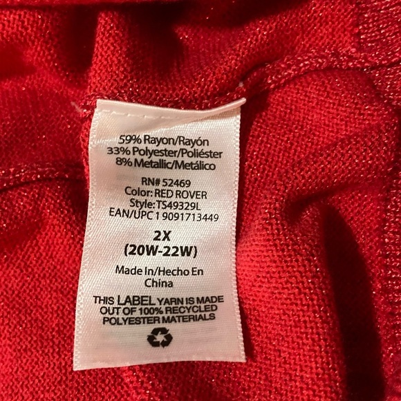 Terra & Sky Red Sparkly Sweater | Size 2X/20-22W | Rhinestone Collar | Holiday - Picture 12 of 15